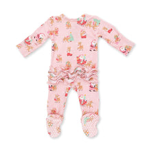 Vintage Reindeer Pink - 2 Way Ruffle Sleeve Zipper Footie