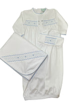 Boys Hand Smocked Daygown, white w/ blue