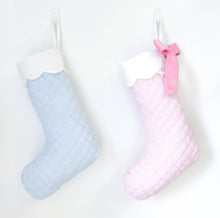 Blue Quilted Seersucker Scalloped Stocking