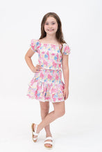 BLOOMING DITZY'S PRINT PUFF ELASTIC SLV SMOCKED TOP AND SMOCKED TIERED SKIRT SET