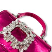 Rhinestone Decor Patent Purse Fuchsia