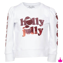 Sequin Holly Jolly Smiley Sleeve White Holly