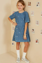 Girls Polka Dot And Bow Print Denim Dress