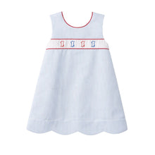 Nora Scallop Dress, Blue Colonel Stripe