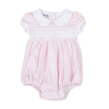 Pink Mini Checks Smocked Collared Short Sleeve Girl Bubble