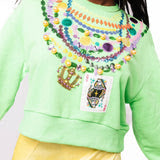Kids Bright Green Mardi Gras Beads Sweatshirt