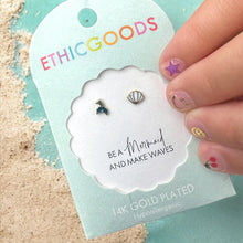 Mermaid Tail & Shell Tiny Stud Earrings