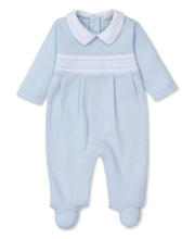 CLB Punto Ingles Blue Hand Smocked Collar Footie