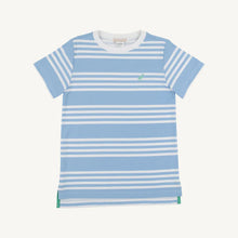 Carter Crewneck Saddle Ridge Stripe (Sarasota Sky) with Gibson Island Green Stork