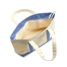 MEDIUM TOTE - COATED CANVAS NATURAL WITH GINGHAM MIST TRIM