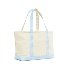 MEDIUM TOTE - COATED CANVAS NATURAL WITH GINGHAM MIST TRIM
