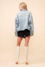 2 Distressed Jewel Embellish Stone Denim Jacket