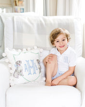 Black Puppy Dog Pillow with Blue Bow
