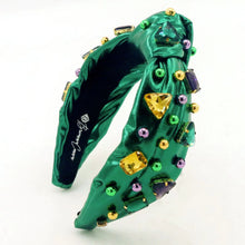 Green Mardi Gras Headband with Gold Beads and Crystals